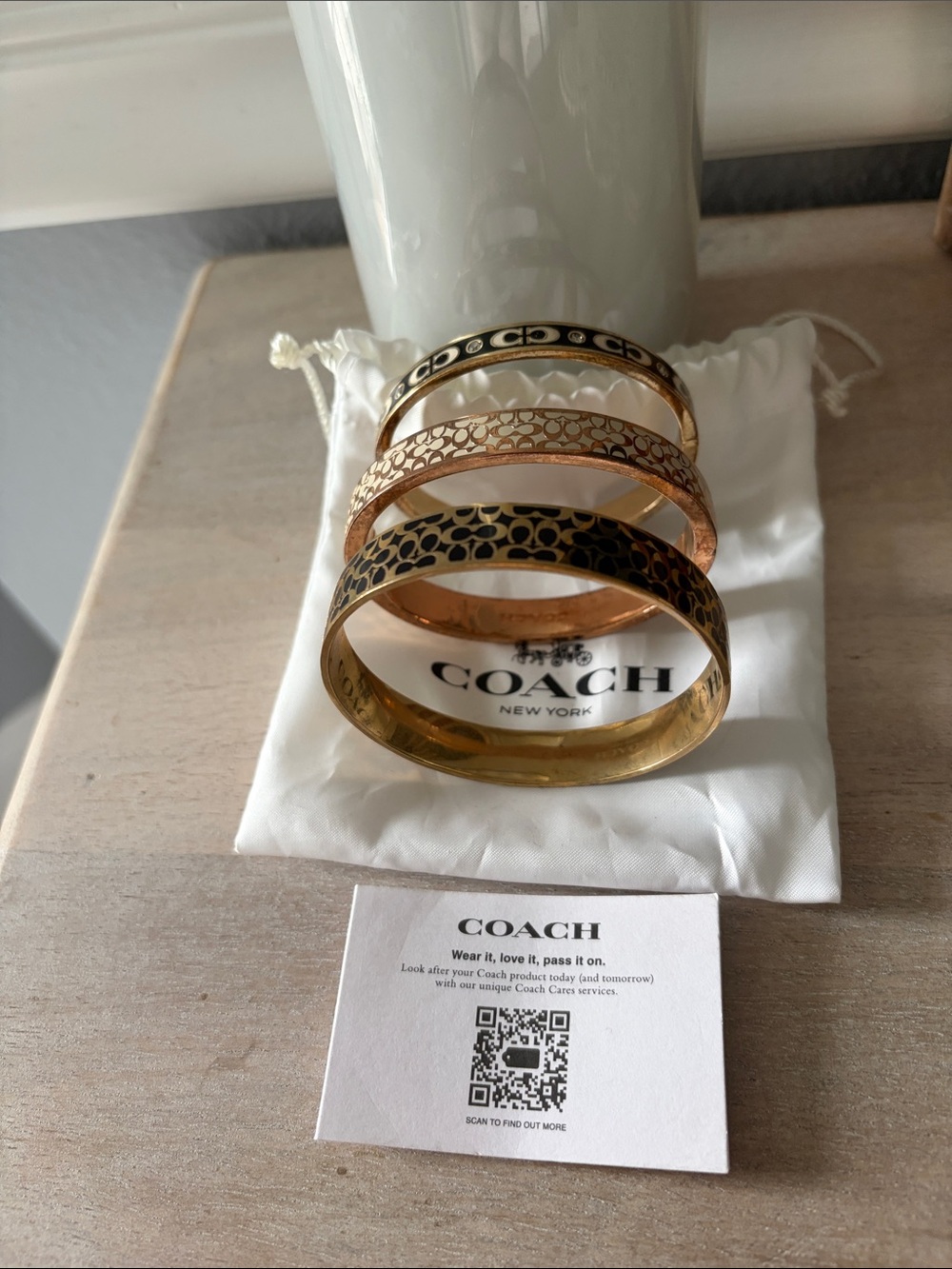 Coach Gold and Black Patterned Bangle Trio